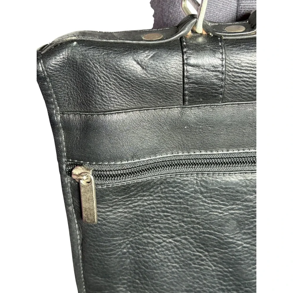Vintage 90s Black Leather Messenger Unisex‎ Black Large Laptop Bag IMPERFECTIONS
